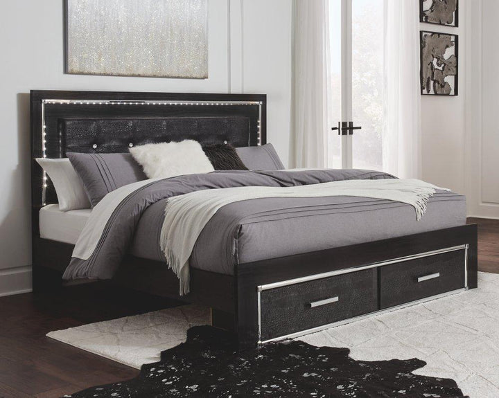 ASHLEY FURNITURE PKG008330 King Panel Bed With Storage With Mirrored Dresser, Chest and 2 Nightstands