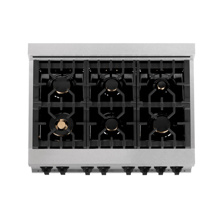 ZLINE KITCHEN AND BATH RGSZWM36MB ZLINE 36" 4.6 cu. ft. Range with Gas Stove and Gas Oven in DuraSnow R Stainless Steel with White Matte Door and Accents Accent: Matte Black