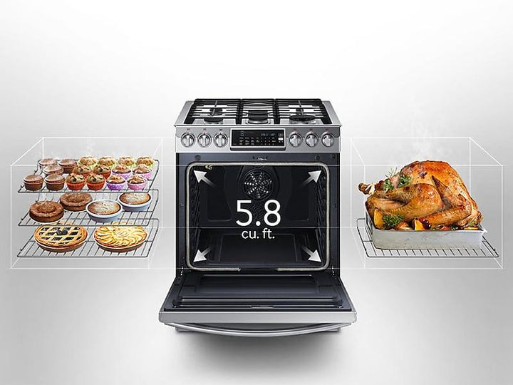 SAMSUNG NX58H9500WS 5.8 cu. ft. Slide-In Gas Range with True Convection in Stainless Steel