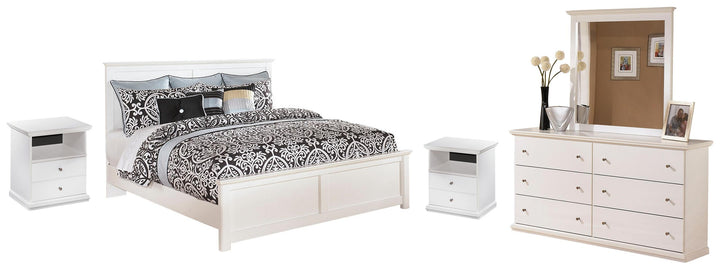 ASHLEY FURNITURE PKG002780 King Panel Bed With Mirrored Dresser and 2 Nightstands