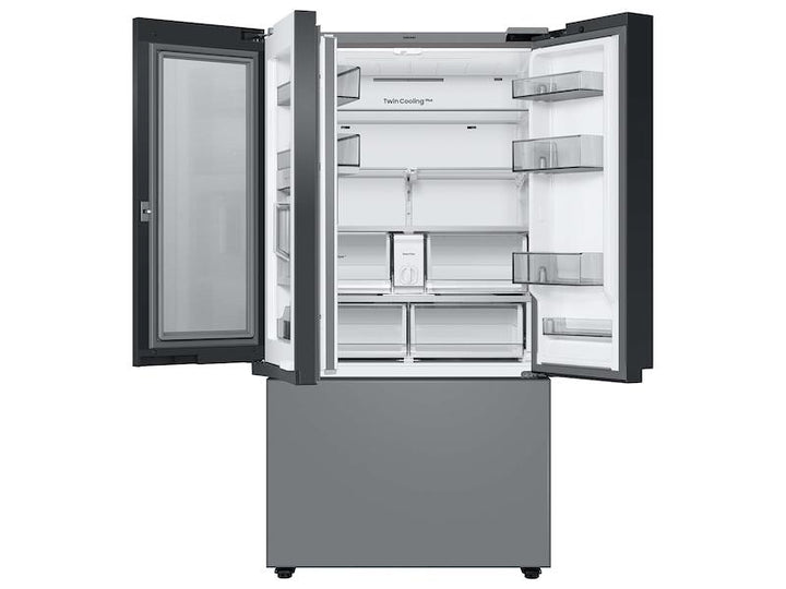 SAMSUNG RF24BB69006MAA Bespoke 3-Door French Door Refrigerator 24 cu. ft. - with Top Left and Family Hub TM Panel in White Glass - and Matte Grey Glass Bottom Door Panel