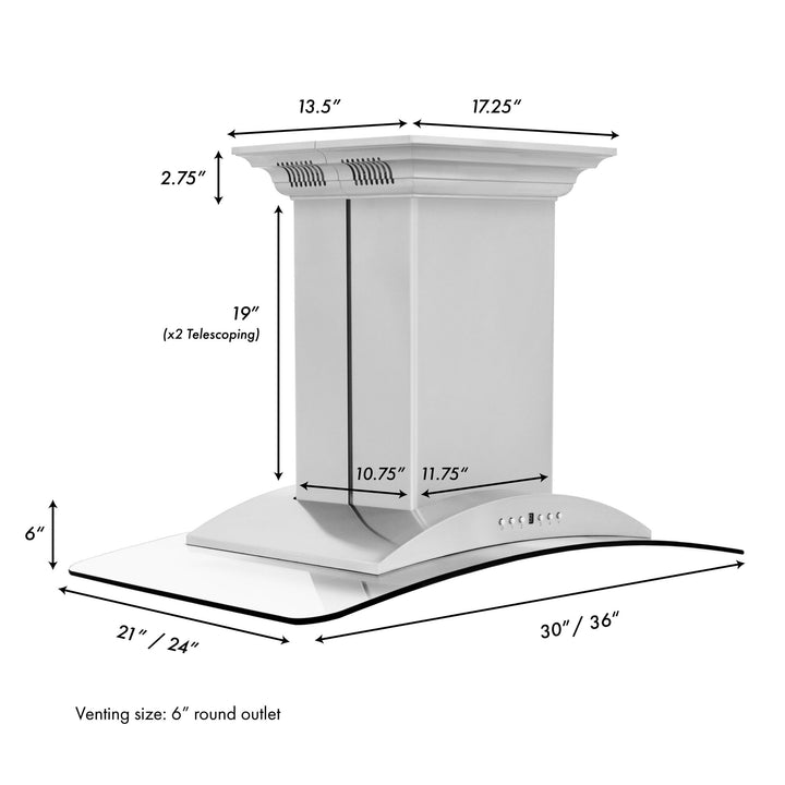 ZLINE KITCHEN AND BATH GL9ICRNBT30 Island Mount Range Hood in Stainless Steel with Built-in ZLINE CrownSound TM Bluetooth Speakers Size: 30 Inch