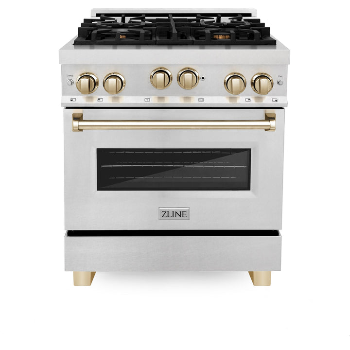 ZLINE KITCHEN AND BATH RGSZSN30MB ZLINE 30" 4.0 cu. ft. Range with Gas Stove and Gas Oven in DuraSnow R Stainless Steel with Accents Accent: Matte Black