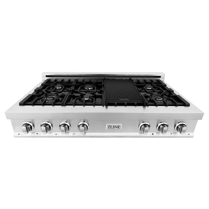 ZLINE KITCHEN AND BATH RTBR48 ZLINE 48" Porcelain Gas Stovetop with 7 Gas Burners and Griddle Color: Stainless Steel With Brass Burners