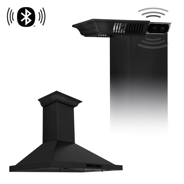 ZLINE KITCHEN AND BATH BSKBNCRNBT24 ZLINE Wall Mount Range Hood in Black Stainless Steel with Built-in CrownSound R Bluetooth Speakers Size: 24 Inch