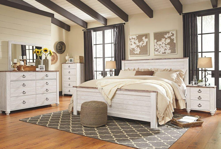 ASHLEY FURNITURE PKG004426 King Panel Bed With Mirrored Dresser, Chest and Nightstand