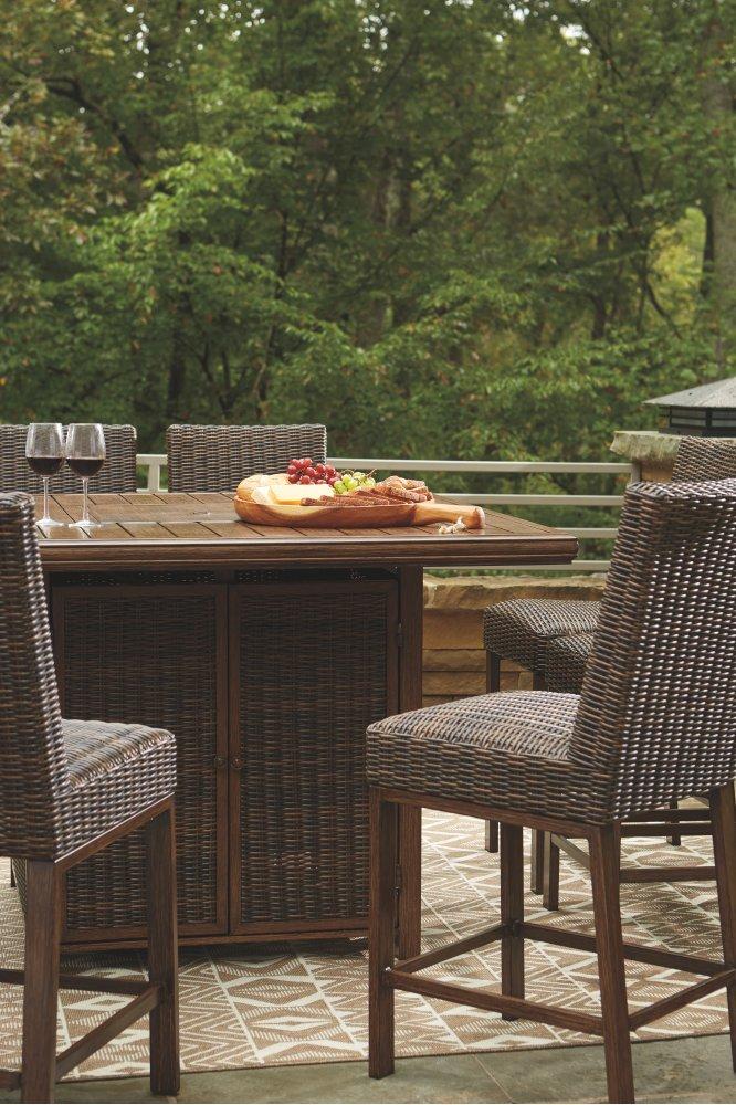 ASHLEY FURNITURE P750P6 Paradise Trail Outdoor Counter Height Dining Table With 6 Barstools