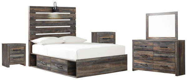 ASHLEY FURNITURE PKG003441 Full Panel Bed With 2 Storage Drawers With Mirrored Dresser and 2 Nightstands