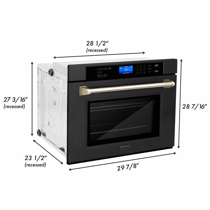 ZLINE KITCHEN AND BATH AWSZ30BSG ZLINE 30" Autograph Edition Single Wall Oven with Self Clean and True Convection in Black Stainless Steel Color: Gold