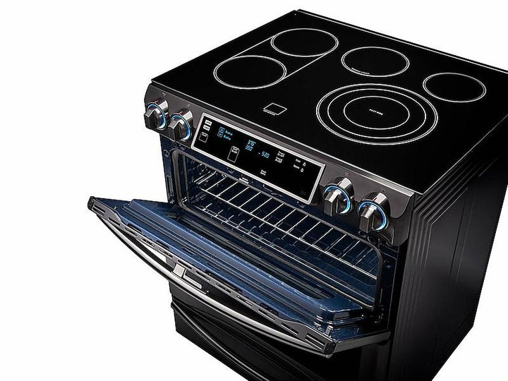 SAMSUNG NE58K9850WG 5.8 cu. ft. Slide-In Electric Range with Flex Duo TM & Dual Door in Black Stainless Steel