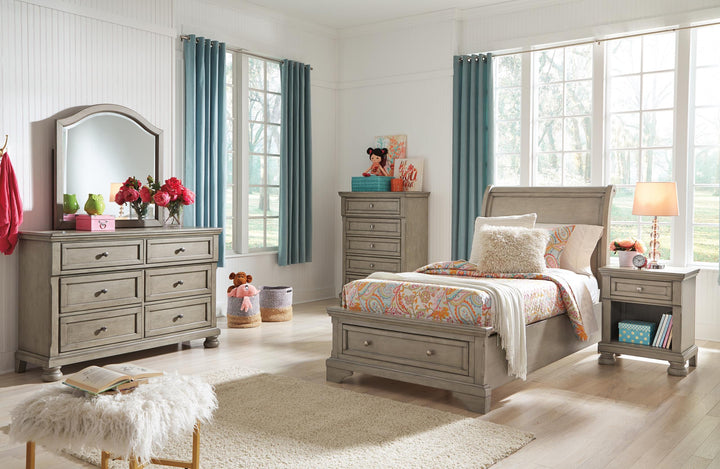 ASHLEY FURNITURE PKG006618 Twin Sleigh Bed With Mirrored Dresser, Chest and 2 Nightstands