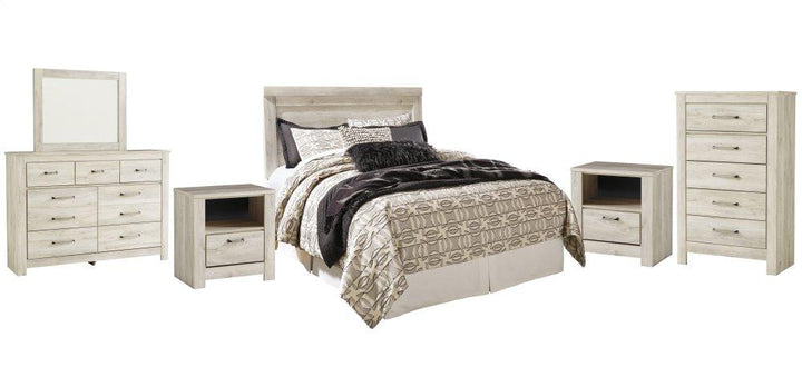 ASHLEY FURNITURE PKG004644 Queen Panel Headboard With Mirrored Dresser, Chest and 2 Nightstands