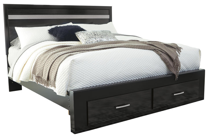 ASHLEY FURNITURE PKG007676 King Panel Bed With 2 Storage Drawers With Mirrored Dresser, Chest and 2 Nightstands