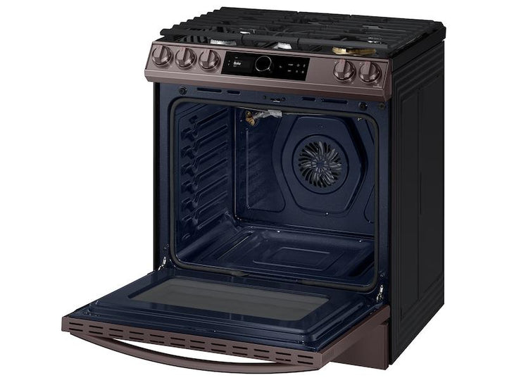 SAMSUNG NX60T8711ST Bespoke Smart Slide-in Gas Range 6.0 cu. ft. with Smart Dial, Air Fry & Wi-Fi in Tuscan Steel