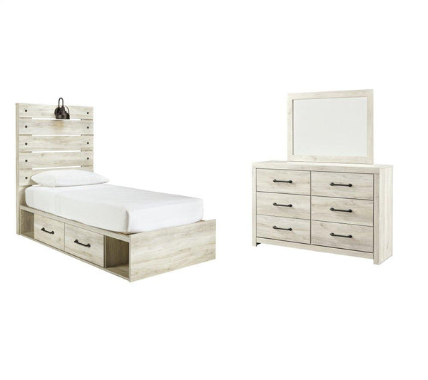 ASHLEY FURNITURE PKG002976 Twin Panel Bed With 2 Storage Drawers With Mirrored Dresser