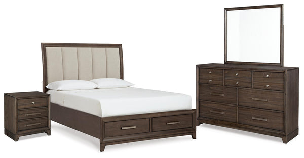 ASHLEY FURNITURE PKG014090 Queen Panel Bed With 2 Storage Drawers With Mirrored Dresser and Nightstand