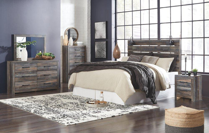 ASHLEY FURNITURE PKG007522 King Panel Headboard With Mirrored Dresser, Chest and Nightstand