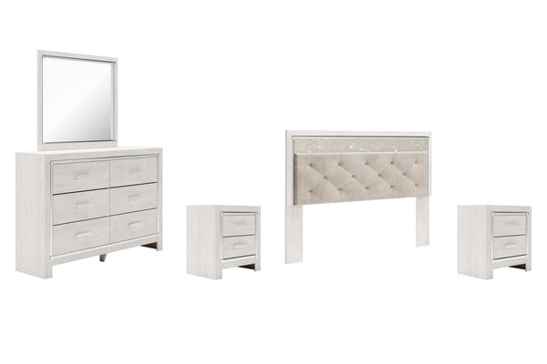 ASHLEY FURNITURE PKG009474 King Panel Headboard With Mirrored Dresser and 2 Nightstands