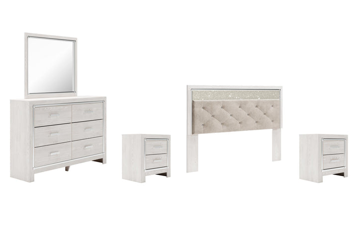 ASHLEY FURNITURE PKG009474 King Panel Headboard With Mirrored Dresser and 2 Nightstands