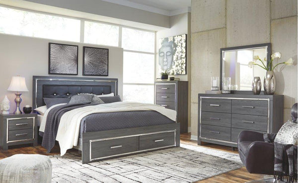 ASHLEY FURNITURE PKG003568 King Panel Bed With 2 Storage Drawers With Mirrored Dresser and 2 Nightstands