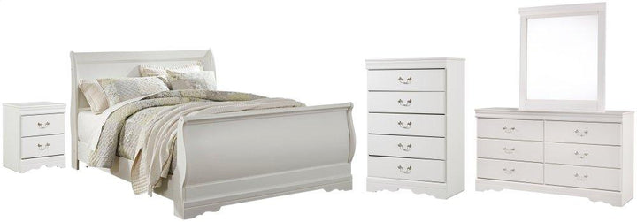 ASHLEY FURNITURE PKG002593 Queen Sleigh Bed With Mirrored Dresser, Chest and Nightstand