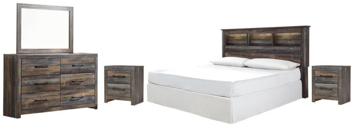 ASHLEY FURNITURE PKG003149 King/california King Bookcase Headboard With Mirrored Dresser and 2 Nightstands