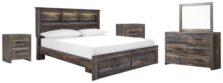 ASHLEY FURNITURE PKG003248 King Bookcase Bed With 2 Storage Drawers With Mirrored Dresser and 2 Nightstands