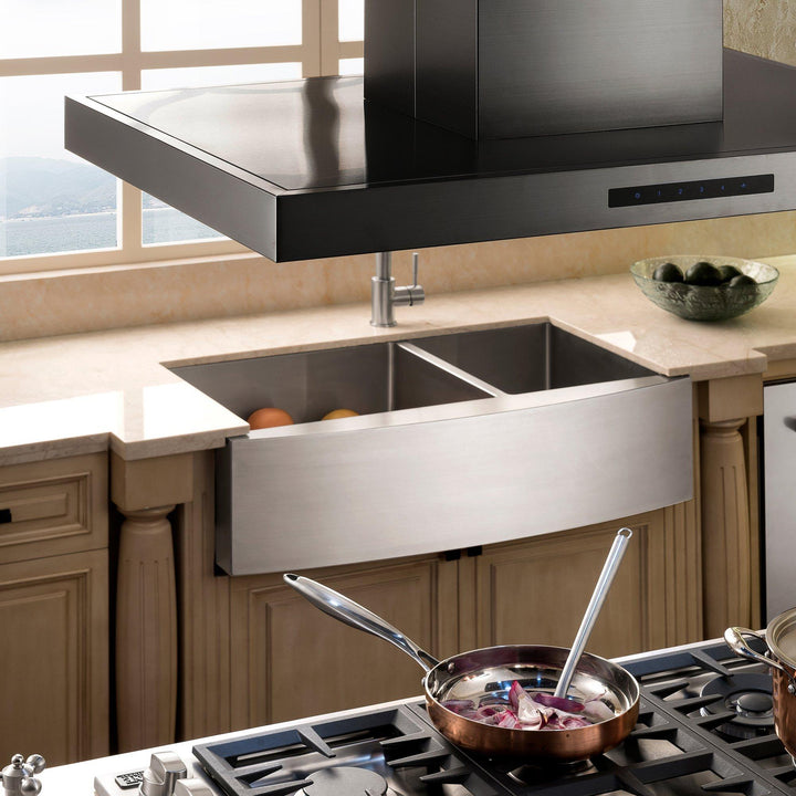 ZLINE KITCHEN AND BATH BSKE2IN30 ZLINE Convertible Island Mount Range Hood in Black Stainless Steel Size: 30 Inch