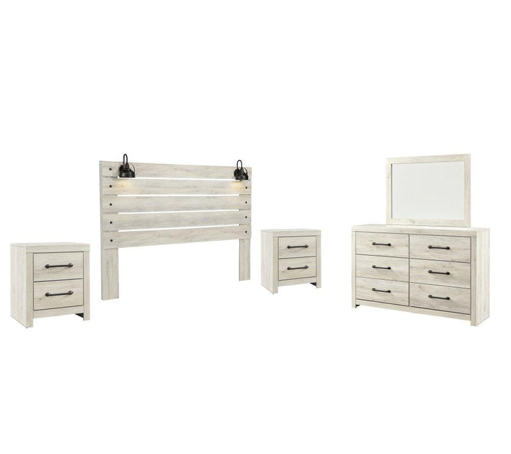 ASHLEY FURNITURE PKG002969 King Panel Headboard With Mirrored Dresser and 2 Nightstands