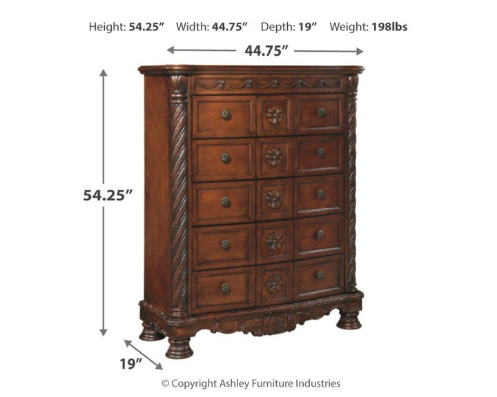 ASHLEY FURNITURE PKG005753 King Panel Bed With Mirrored Dresser and Chest