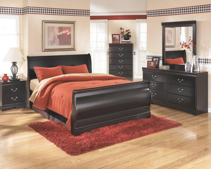 ASHLEY FURNITURE PKG002539 Queen Sleigh Bed With Mirrored Dresser, Chest and Nightstand