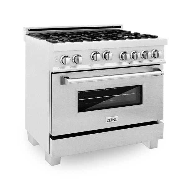 ZLINE KITCHEN AND BATH RGSSN36 ZLINE 36" Professional 4.6 cu. ft. Gas on Gas Range in ZLINE DuraSnow R Stainless Steel with Color Door Options Color: ZLINE DuraSnow Stainless Steel