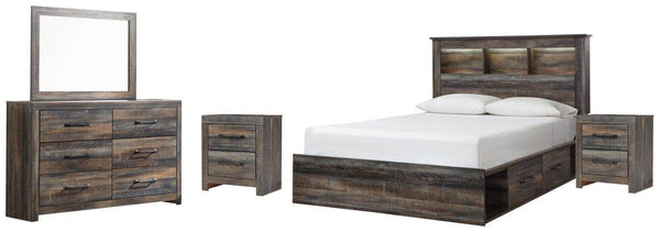 ASHLEY FURNITURE PKG003212 Queen Bookcase Bed With 2 Storage Drawers With Mirrored Dresser and 2 Nightstands