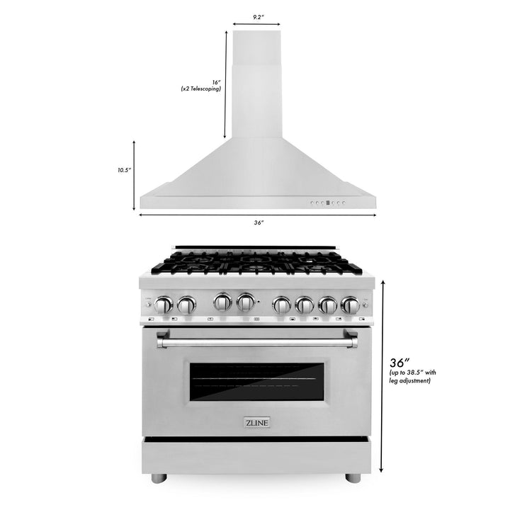 ZLINE KITCHEN AND BATH 2KPRGRH36 ZLINE 36" Kitchen Package with Stainless Steel Gas Range and Convertible Vent Range Hood