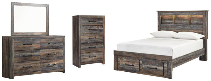 ASHLEY FURNITURE PKG003237 Full Bookcase Bed With 2 Storage Drawers With Mirrored Dresser and Chest