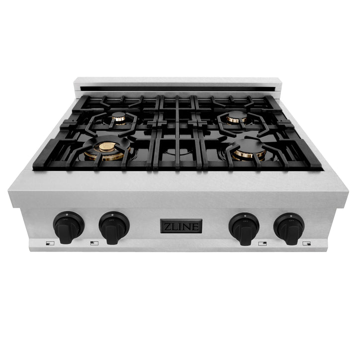 ZLINE KITCHEN AND BATH RTSZ30G ZLINE Autograph Edition 30" Porcelain Rangetop with 4 Gas Burners in DuraSnow R Stainless Steel and Accents Color: Gold