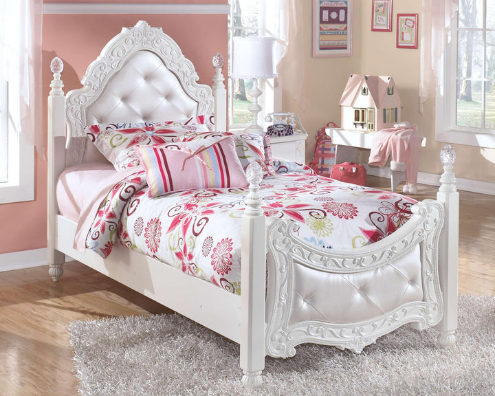 ASHLEY FURNITURE PKG002984 Twin Poster Bed With Mirrored Dresser, Chest and Nightstand