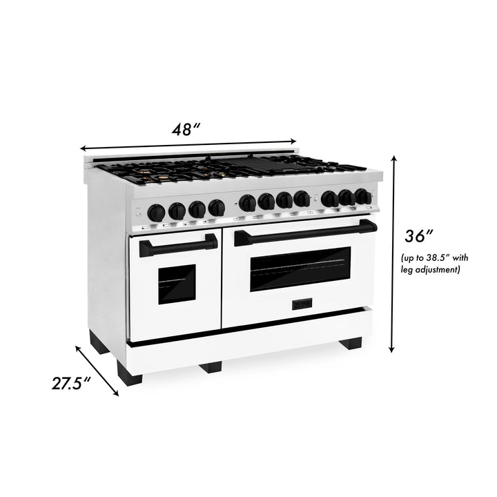 ZLINE KITCHEN AND BATH RGZWM48G ZLINE Autograph Edition 48" 6.0 cu. ft. Range with Gas Stove and Gas Oven in Stainless Steel with White Matte Door with Accents Color: Gold