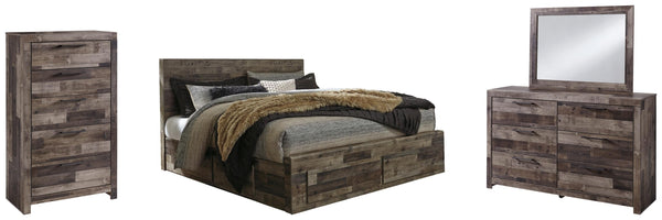 ASHLEY FURNITURE PKG003460 King Panel Bed With 4 Storage Drawers With Mirrored Dresser and Chest