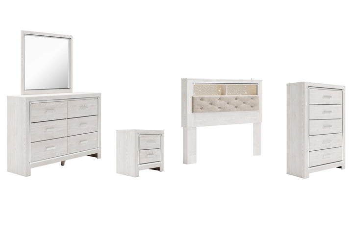 ASHLEY FURNITURE PKG009482 Queen Bookcase Headboard With Mirrored Dresser, Chest and Nightstand