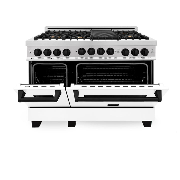 ZLINE KITCHEN AND BATH RGZWM48MB ZLINE Autograph Edition 48" 6.0 cu. ft. Range with Gas Stove and Gas Oven in Stainless Steel with White Matte Door with Accents Color: Matte Black