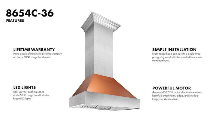 ZLINE KITCHEN AND BATH 8654C30 ZLINE Ducted ZLINE DuraSnow Stainless Steel R Range Hood with Copper Shell Size: 30 Inch