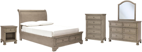 ASHLEY FURNITURE PKG006623 Full Sleigh Bed With Mirrored Dresser, Chest and Nightstand