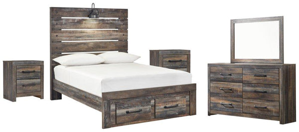 ASHLEY FURNITURE PKG003358 Full Panel Bed With 2 Storage Drawers With Mirrored Dresser and 2 Nightstands