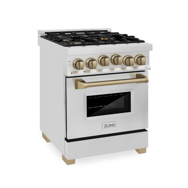 ZLINE KITCHEN AND BATH RGZ24CB ZLINE Autograph Edition 24" 2.8 cu. ft. Range with Gas Stove and Gas Oven in Stainless Steel with Accents Color: Champagne Bronze