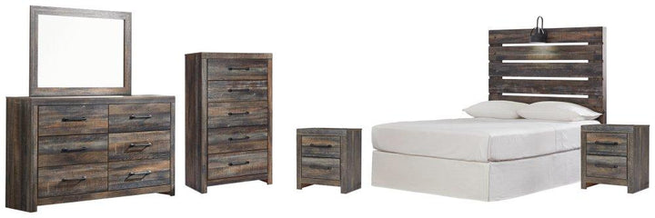 ASHLEY FURNITURE PKG003166 Full Panel Headboard With Mirrored Dresser, Chest and 2 Nightstands