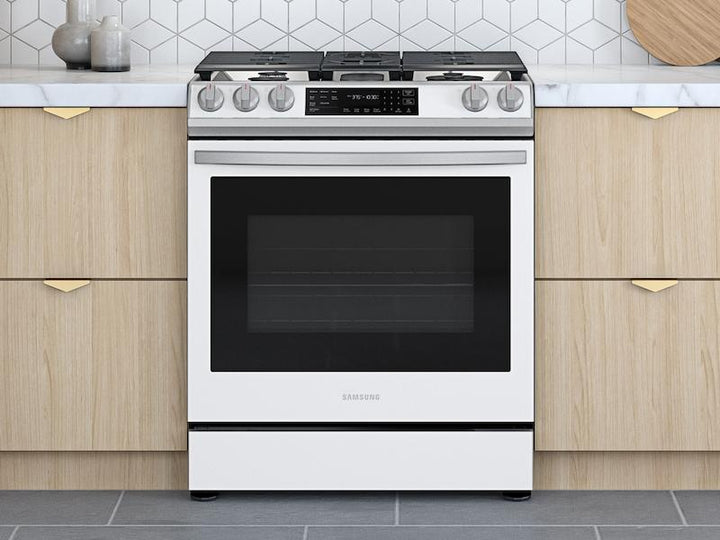 SAMSUNG NX60BB851112AA Bespoke 6.0 cu. ft. Smart Front Control Slide-In Gas Range with Air Fry & Wi-Fi in White Glass