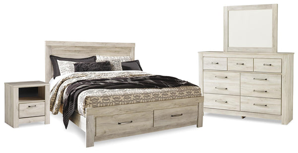 ASHLEY FURNITURE PKG014077 King Platform Bed With 2 Storage Drawers With Mirrored Dresser and Nightstand