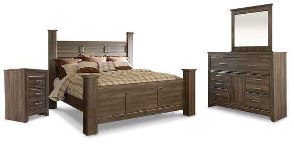 ASHLEY FURNITURE PKG014151 King Poster Bed With Mirrored Dresser and Nightstand