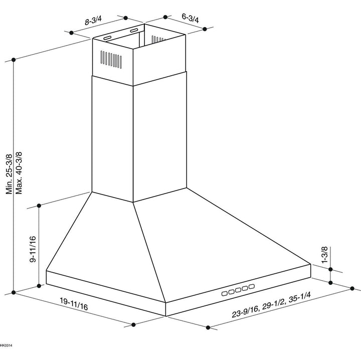 BROAN BWP2304SS 30-Inch Convertible Wall-Mount Pyramidal Chimney Range Hood, 450 MAX CFM, Stainless Steel